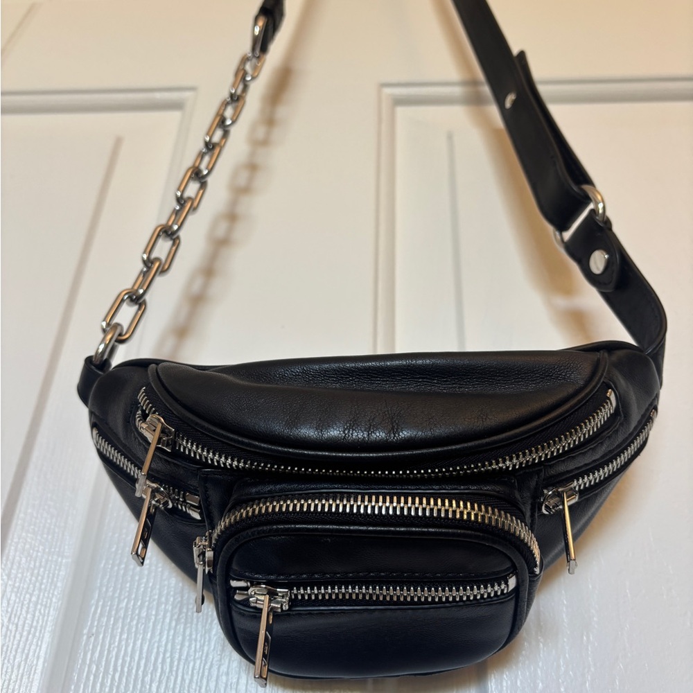 Alexander Wang Fanny pack Black Leather Crossbody Bag with Silver Accents